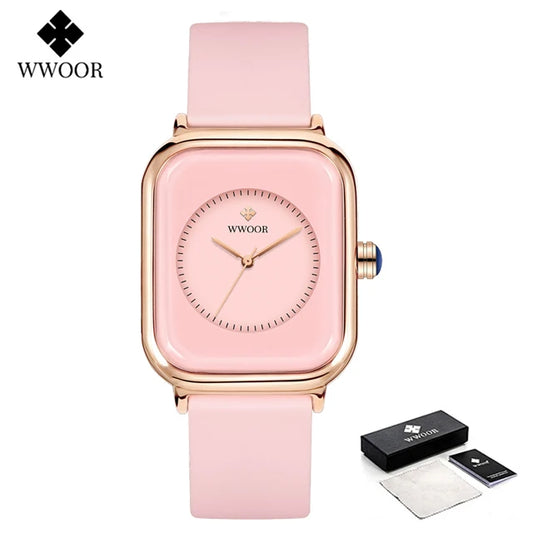 WWOOR Luxury Brand Watches For Women Fashion Square Purple Ladies Quartz Wristwatch Waterproof Silicone Band Relogio Feminino