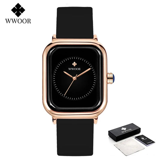 WWOOR Luxury Brand Watches For Women Fashion Square Purple Ladies Quartz Wristwatch Waterproof Silicone Band Relogio Feminino