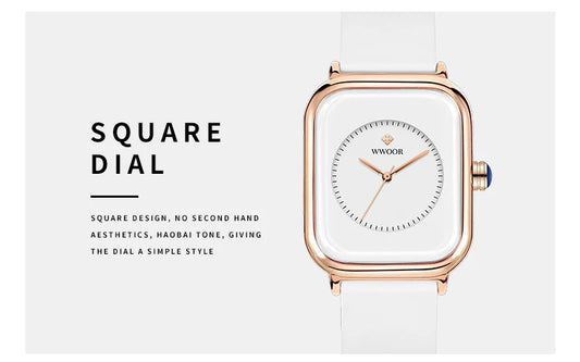WWOOR Luxury Brand Watches For Women Fashion Square Purple Ladies Quartz Wristwatch Waterproof Silicone Band Relogio Feminino