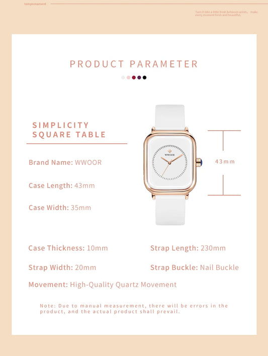WWOOR Luxury Brand Watches For Women Fashion Square Purple Ladies Quartz Wristwatch Waterproof Silicone Band Relogio Feminino
