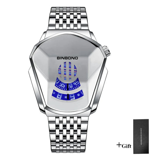 UTHAI Men Watch Trendy Motorcycle Concept Wristwatch Black Technology Watch Steel Waterproof Male Fashion Quartz Watches Has Box