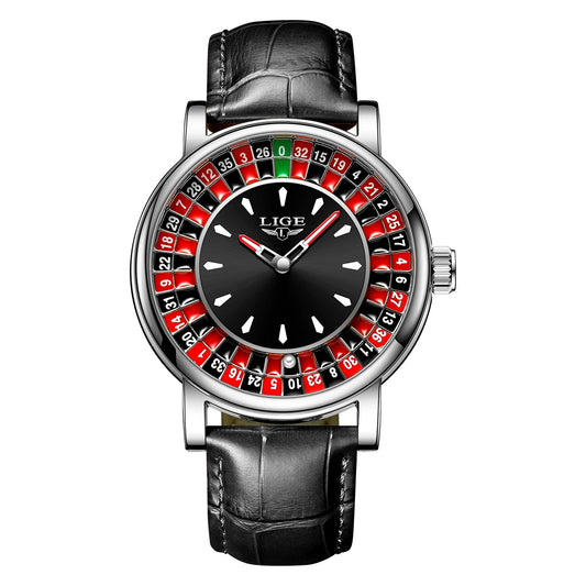LIGE Quartz Man Watch Fashion Luxury Creative Roulette Game Dial Design Leather Casual Life Waterproof Watches for Men Gifts+Box