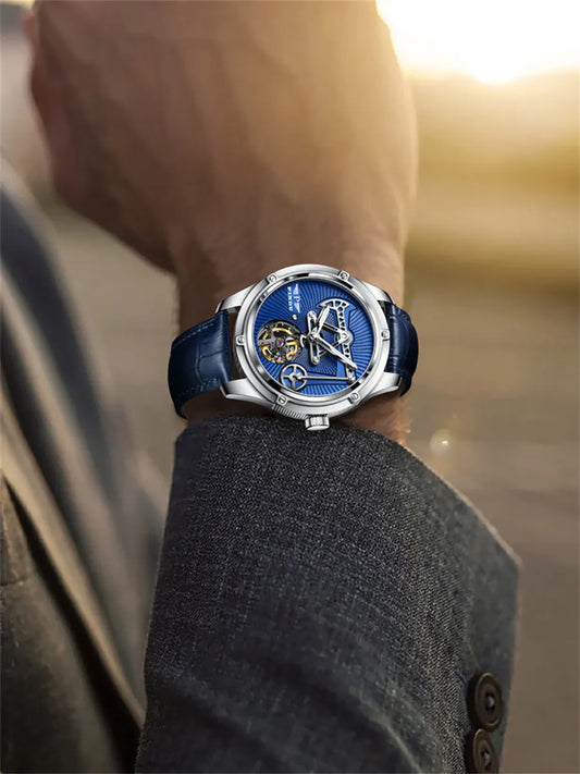 PINDU Watch Miyata 8215 Mechanical Movement Sapphire Mirror Waterproof Luminous Oil Well Business Men Mechanical Wristwatches
