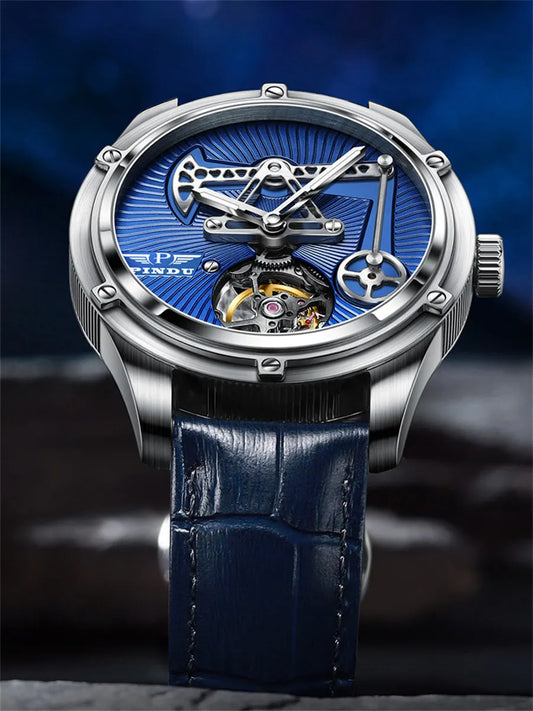 PINDU Watch Miyata 8215 Mechanical Movement Sapphire Mirror Waterproof Luminous Oil Well Business Men Mechanical Wristwatches