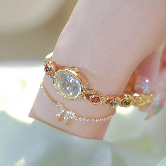 UTHAI Watch For Women Light Luxury Brand Retro Oval Rainbow Bracelet watches Waterproof Ladies Fashion Quartz Clock Wristwatches