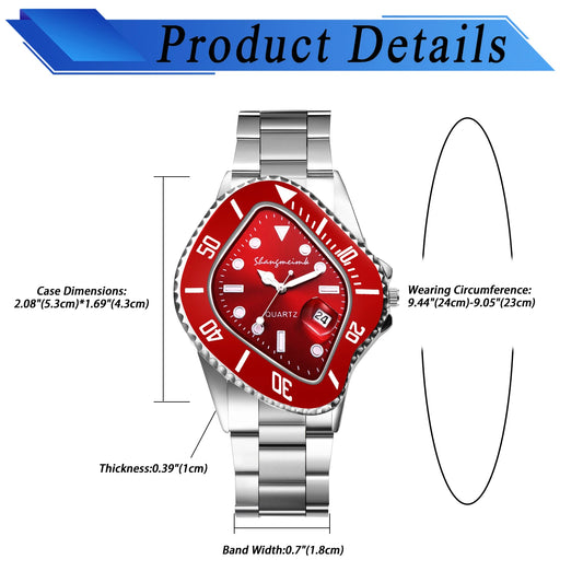 LANCARDO Men Novelty Irregular Dial Magnifier Date Lumious Hands Wrist Watch Quartz Polka Dot Shaped Case Casual Business Watch