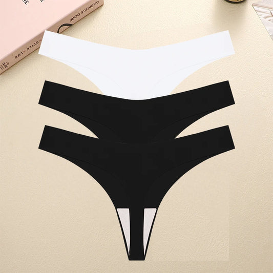 FINETOO 3PCS Seamless Thong Women Ice Silk T-back Intimate Solid Breathable Crotch Briefs Sexy Tanga Multiple 10 Color Lingerie