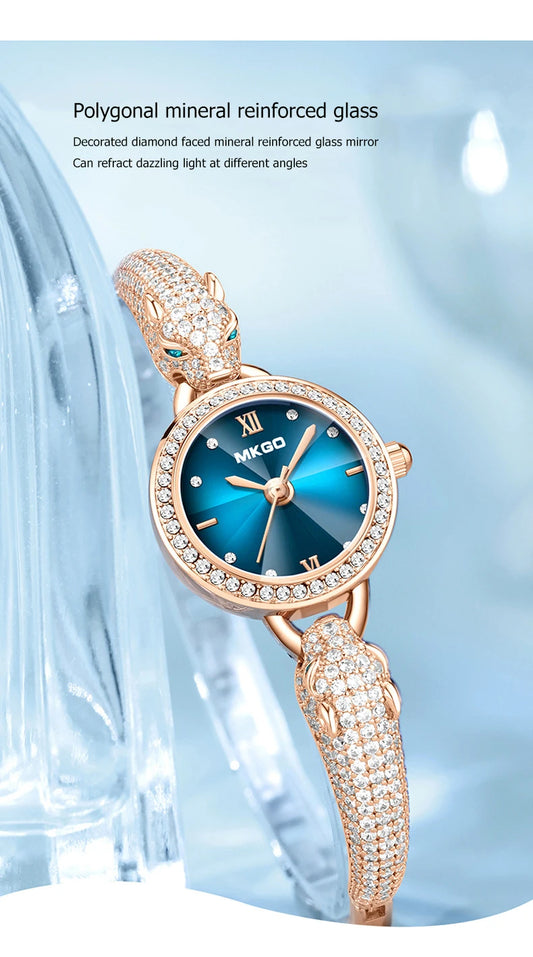 UTHAI L30 New Women's Fashion Quartz Watch Leopard Head Waterproof Bracelet Light Luxury Inlaid Shining Jewelry Full of Diamonds