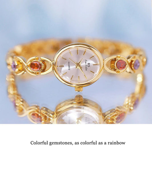 UTHAI Watch For Women Light Luxury Brand Retro Oval Rainbow Bracelet watches Waterproof Ladies Fashion Quartz Clock Wristwatches