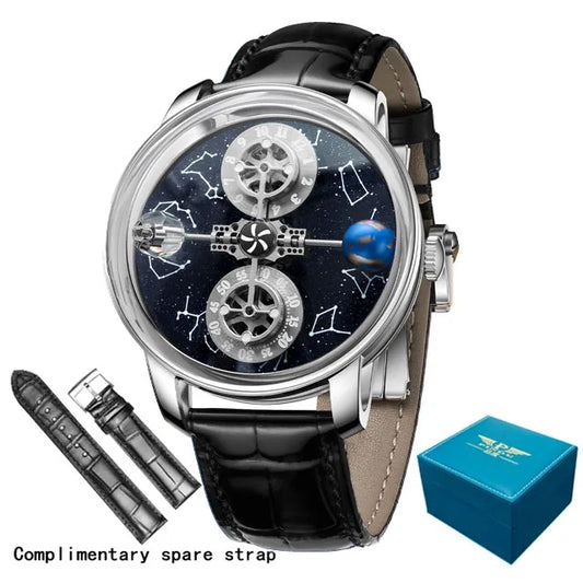 PINDU Watches New Mechanical Celestial Body Starry Twelve Constellations Sapphire Waterproof Men Leather Wristwatches 8215A Box