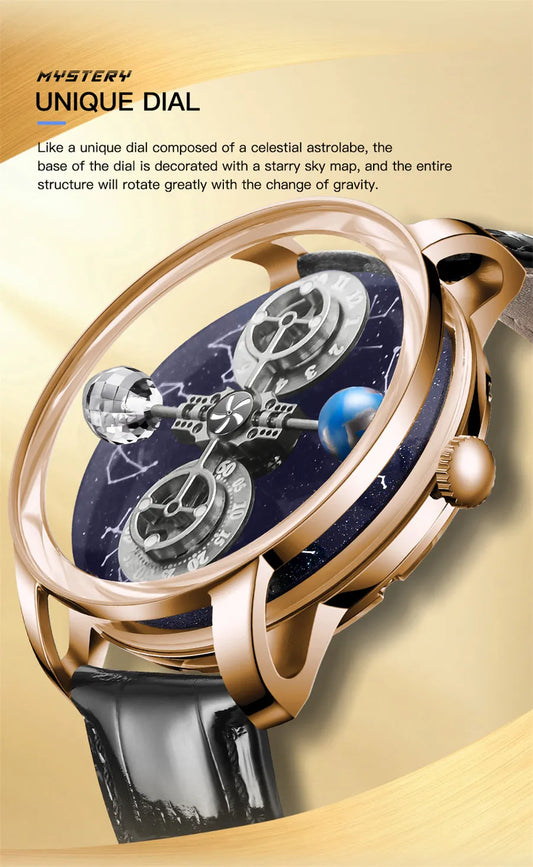 PINDU Watches New Mechanical Celestial Body Starry Twelve Constellations Sapphire Waterproof Men Leather Wristwatches 8215A Box