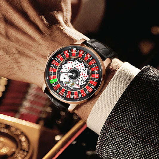 PINDU Designs New NH35A Rotary Roulette Mechanical Watch Men's Diamond Surface Waterproof Leather Men's Watch Montre Homme P6626