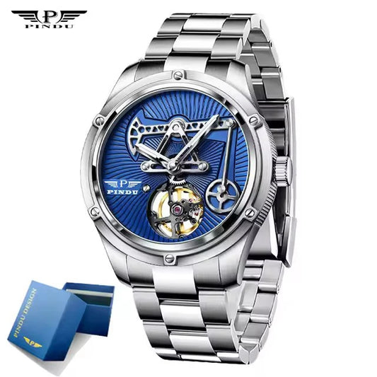 PINDU Watch Miyata 8215 Mechanical Movement Sapphire Mirror Waterproof Luminous Oil Well Business Men Mechanical Wristwatches