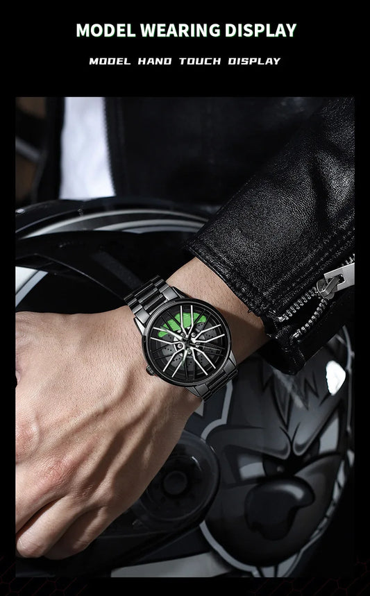 VA VA VOOM LT01 Cool Sports Car Wheel Elements Come Running Quartz Luminous Waterproof Steel Belt Watches for Man Reloj Hombre