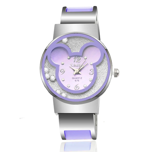 Children's Quartz Watch For Mickey Mouse Cartoon Stainless Steel Bracelet Kids Student Boy Girl Cute Wristwatches Clock Gift