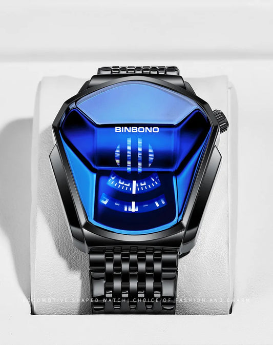 UTHAI Men Watch Trendy Motorcycle Concept Wristwatch Black Technology Watch Steel Waterproof Male Fashion Quartz Watches Has Box