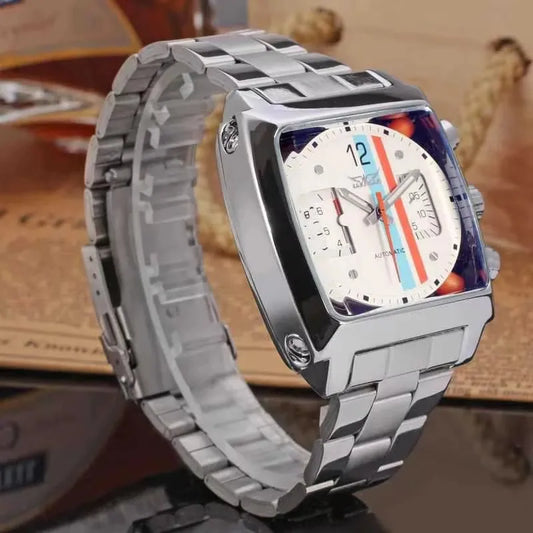 JARAGAR 569 Men's Mechanical Watch Fashion Design Square Dial Date Week Waterproof Steel Strap Leisure Wristwatch