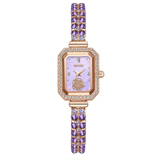 UTHAI W40 Watch For Women Pearl Fritillary Square Waterproof Fashion Luxury Amethyst Diamond inlaid Lady Bracelet Wristwatches