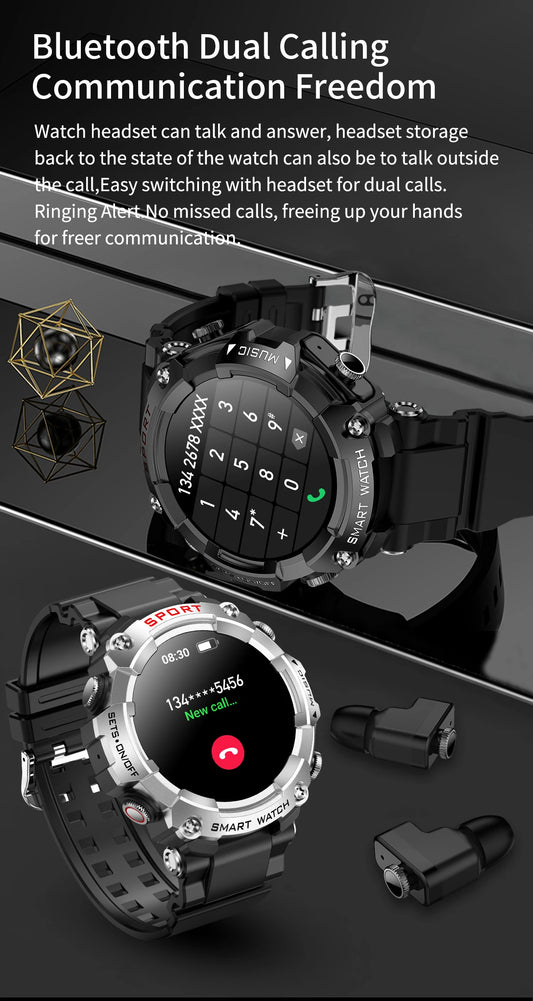 LaNikar Smart Watch AMOLED Display With In-Ear Bluetooth Headset Heart Rate Blood Pressure Oxygen Saturation Monitoring HD Audio