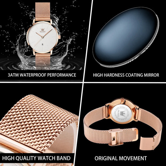 OLEVS Luxury Fashion Watch for Women Rose Gold Waterproof Quartz Ladies Wristwatch Original Simple Women's Watches Montre Femme