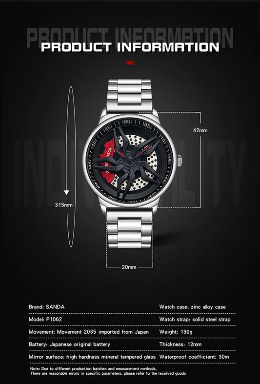 UTHAI L72 Watch For Men Cool Wheel Watch Luxury High Quality Male's Quartz Watches Hollow out 360 ° Rotary Dial Waterproof Clock