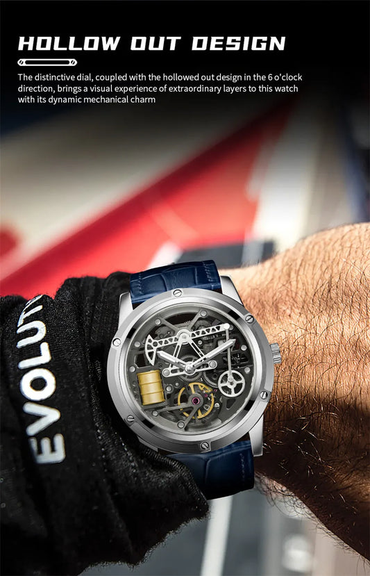PINDU Watch Miyata 8215 Mechanical Movement Sapphire Mirror Waterproof Luminous Oil Well Business Men Mechanical Wristwatches