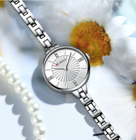 CURREN 9097 Women's Casual Quartz Watch Elegant Simple Design Waterproof Stainless Steel Strap Fashion Business Wristwatch Lady