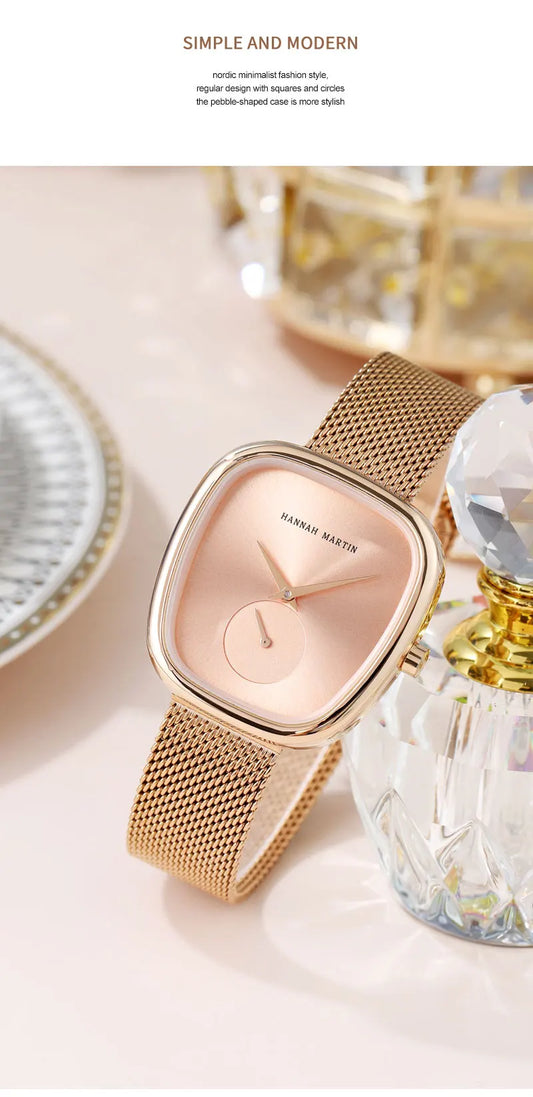 2025 New Women's Quartz Wristwatch 34mm Wine Barrel Rose Gold Black Stopwatch Fashionable Minimalist Style Oval Women's Watches