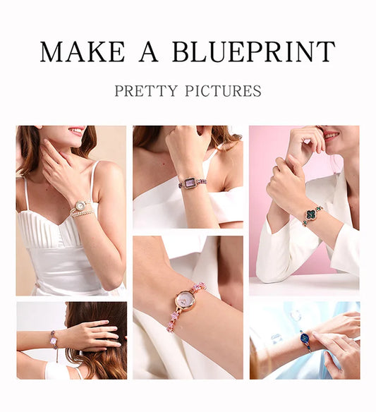UTHAI W57 Fritillaria Fashion Light Luxury Crystal Watch Women's Exquisite Slim Bracelet Watches Waterproof Ladies Clock Gift