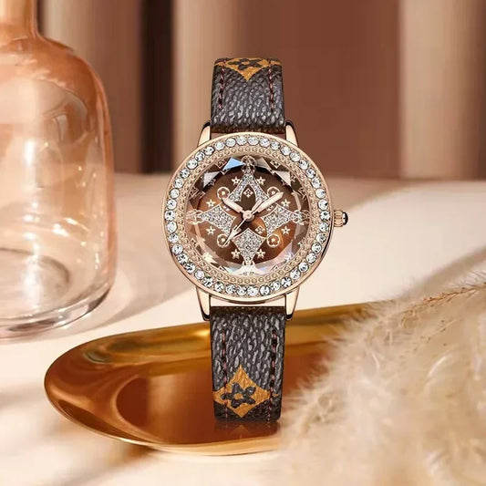 Leather Bands Women Watch Luxury Diamond Lucky Star Quartz Watch Fashion 3 Bar Waterproof Lady Clock