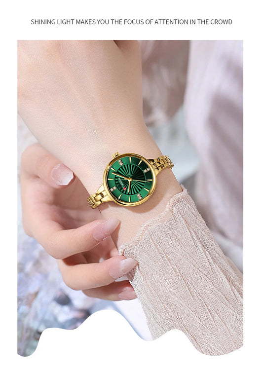 CURREN 9097 Women's Casual Quartz Watch Elegant Simple Design Waterproof Stainless Steel Strap Fashion Business Wristwatch Lady