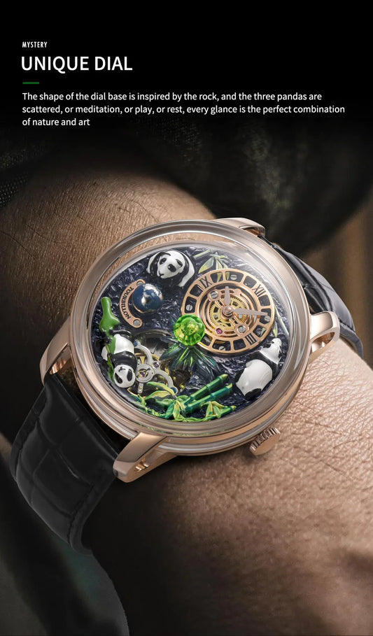2025 PINDU New Panda Series National Treasure Symbol Men Mechanical Watch Rotating Crystal Ball 45.5MM Wristwatches Men M2791B