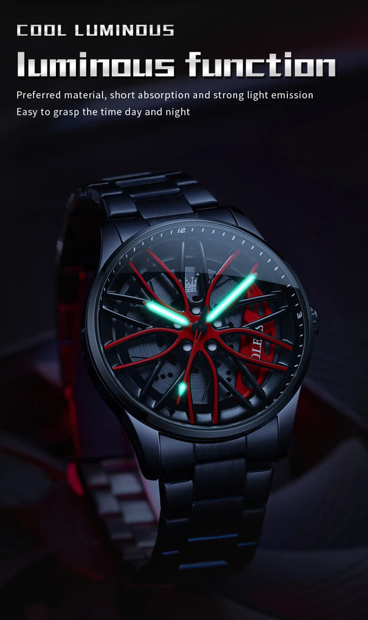 OLEVS Men Watches Waterproof Rotary Sport Car Rim Man Luxury Watch High Quality Fashion Stainless Steel Quartz Men's Watches