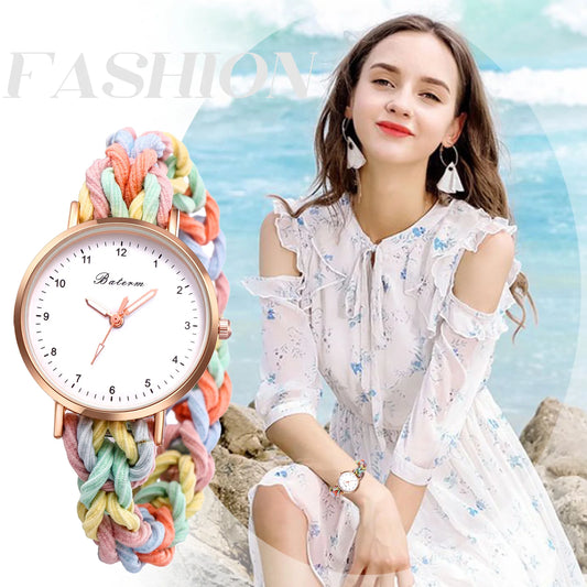 LANCARDO Quartz Braided Scrunchie Watch Elastic Rope Watch Digital Dial Women Multi-functional Ultra-thin Student Bracelet Watch