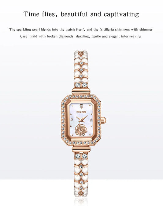 UTHAI W40 Watch For Women Pearl Fritillary Square Waterproof Fashion Luxury Amethyst Diamond inlaid Lady Bracelet Wristwatches