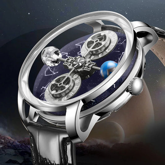 PINDU Watches New Mechanical Celestial Body Starry Twelve Constellations Sapphire Waterproof Men Leather Wristwatches 8215A Box