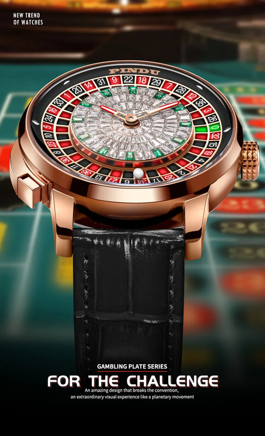 PINDU Design New NH35A Mechanical Watches Men Push Button Turn Russian Roulette Game Sapphire Mirror Diamond Dial Men's Watch