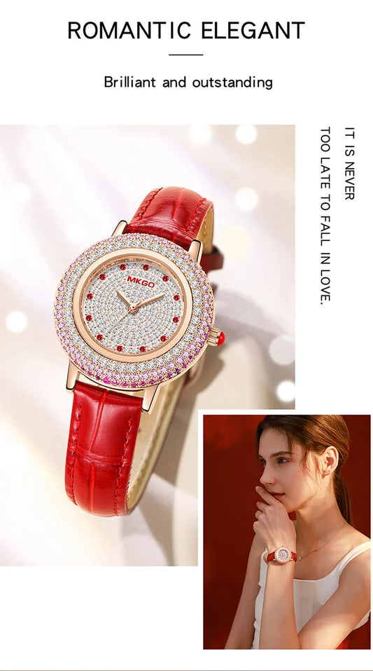 UTHAI W43 New Women's Brand Quartz Watch Luxury Full Diamond Jewelry Crystal Gem Scale Waterproof Leather Band Ladies Watches