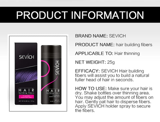 10 Colors Sevich Hair Fibers Keratin Fibers Applicator Hair Building Fibers Spray Hair Loss Instant Regrowth Thickening Powders
