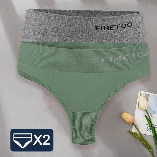 FINETOO 2PCS/Set M-2XL Bodyshaper G-String Panties Women Slim Underwear Female Lingerie Sexy Lady Thongs High Waist Underpants
