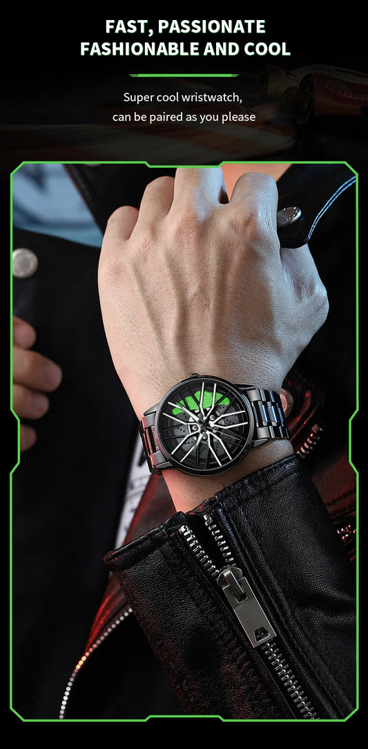 VA VA VOOM LT01 Cool Sports Car Wheel Elements Come Running Quartz Luminous Waterproof Steel Belt Watches for Man Reloj Hombre