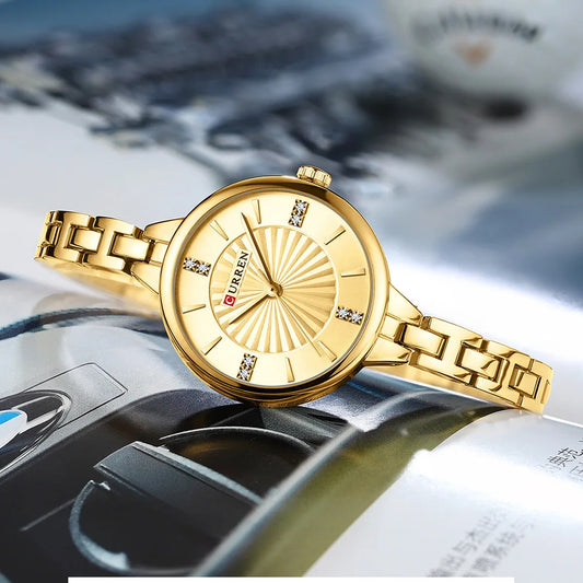 CURREN 9097 Women's Casual Quartz Watch Elegant Simple Design Waterproof Stainless Steel Strap Fashion Business Wristwatch Lady