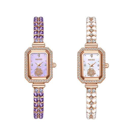 UTHAI W40 Watch For Women Pearl Fritillary Square Waterproof Fashion Luxury Amethyst Diamond inlaid Lady Bracelet Wristwatches