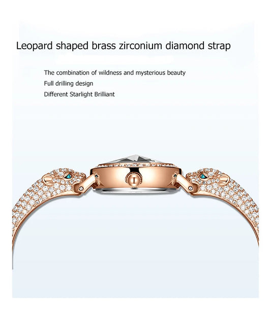 UTHAI L30 New Women's Fashion Quartz Watch Leopard Head Waterproof Bracelet Light Luxury Inlaid Shining Jewelry Full of Diamonds