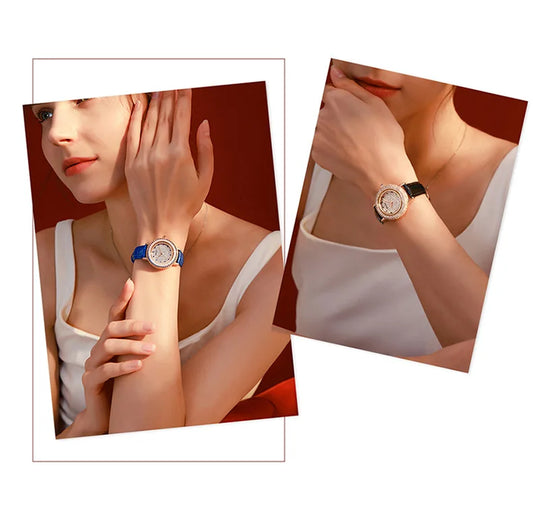 UTHAI W43 New Women's Brand Quartz Watch Luxury Full Diamond Jewelry Crystal Gem Scale Waterproof Leather Band Ladies Watches
