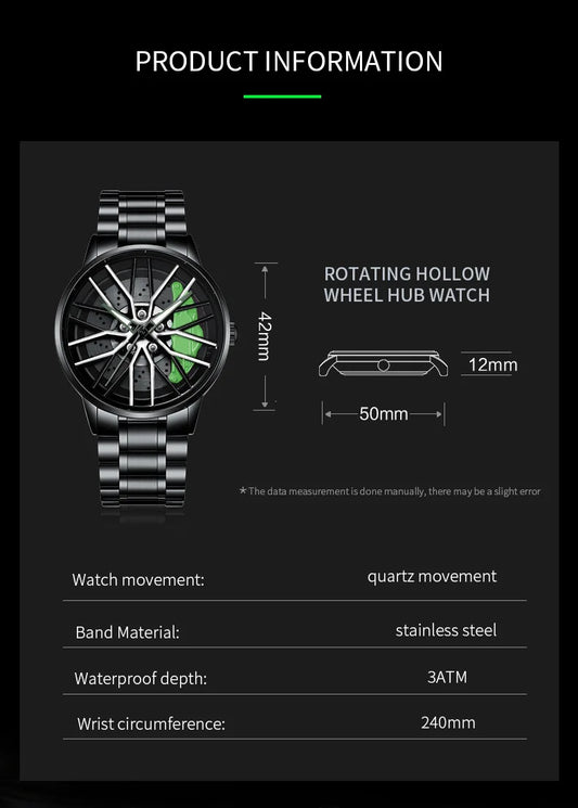 VA VA VOOM LT01 Cool Sports Car Wheel Elements Come Running Quartz Luminous Waterproof Steel Belt Watches for Man Reloj Hombre