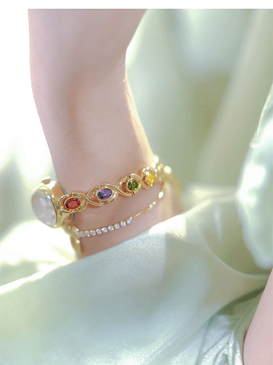 UTHAI Watch For Women Light Luxury Brand Retro Oval Rainbow Bracelet watches Waterproof Ladies Fashion Quartz Clock Wristwatches