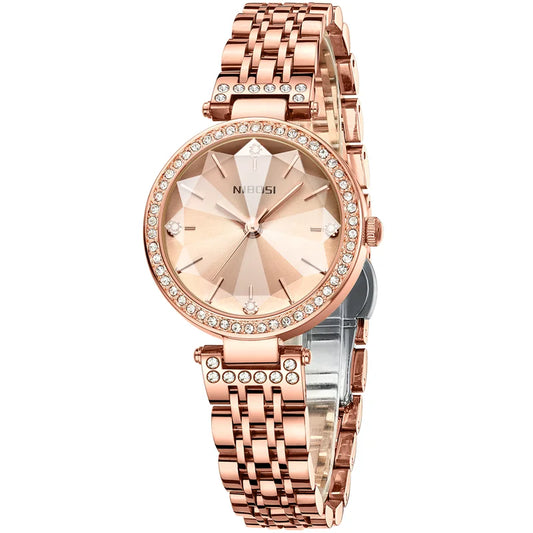 NIBOSI Simple Romantic Female Watch Rhinestone Dial Rhombus Stainless Steel Luxury Lady Quartz Wristwatches Relogio Feminino