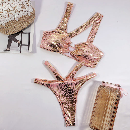 Bikini Bronzing Fabric Snake Pattern Swimsuit
