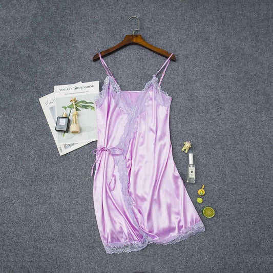 Women's Elastic Satin Nightdress  Lingerie Home Pajamas Lingerie